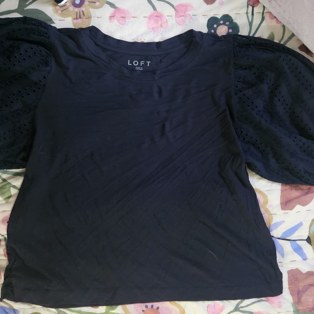 LOFT Midnight Blue Eyelet Sleeve Top